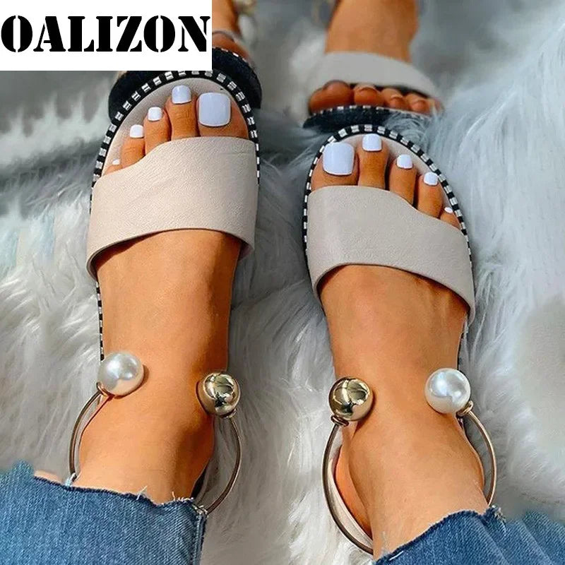 Stylish Women's Beaded and Pearl-Embellished Summer Sandals 